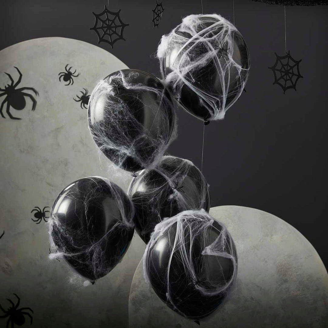 Halloween Cobweb Balloons - Black And White Balloons - Spider Balloons - Spooky Party Balloons - Halloween Party Decorations - Pack of 5