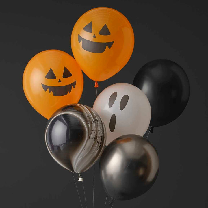 Pumpkin And Ghost Halloween Balloons - Black And Orange Balloons - White Scream Balloon - Halloween Party Decorations - Pack of 6