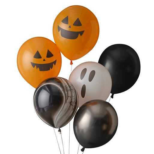 Pumpkin And Ghost Halloween Balloons - Black And Orange Balloons - White Scream Balloon - Halloween Party Decorations - Pack of 6