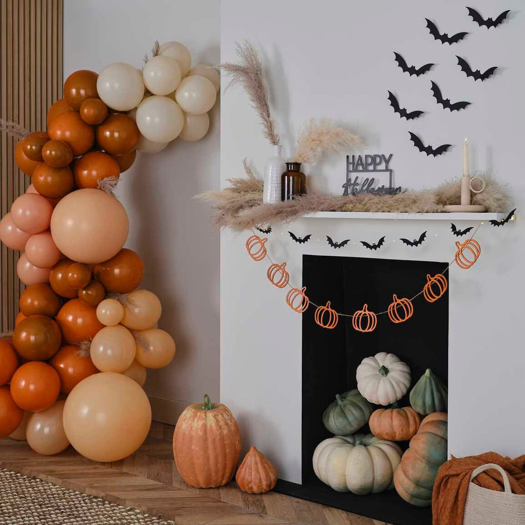 Halloween Balloon Arch Kit - Orange, Sand And Peach Balloon Backdrop With Pampas - Halloween Party Decorations -Stylish Halloween Home Decor