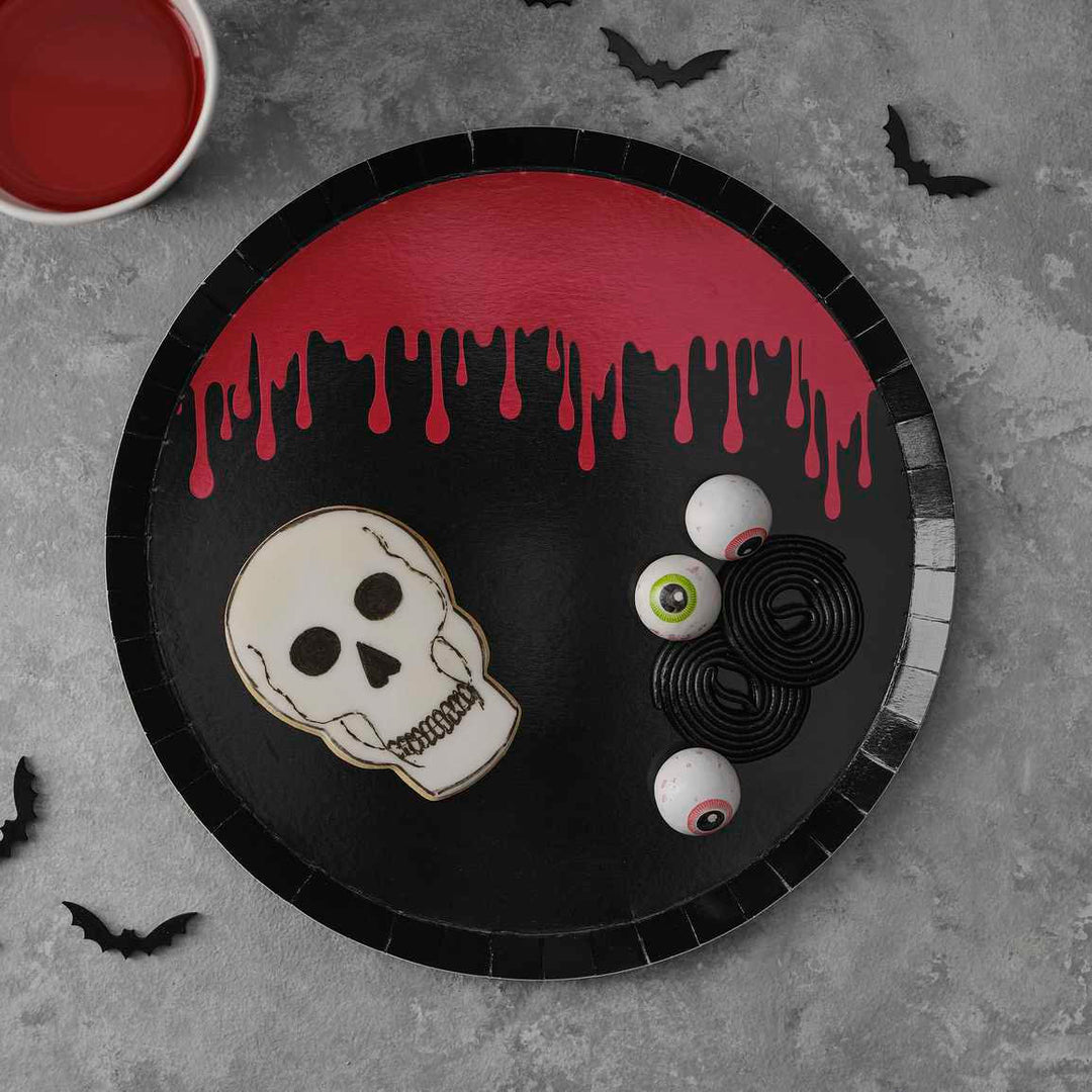 Halloween Plates - Black And Red Blood Drip Halloween Paper Plates - Halloween Party Decorations-Halloween Party Table Accessories-Pack of 8