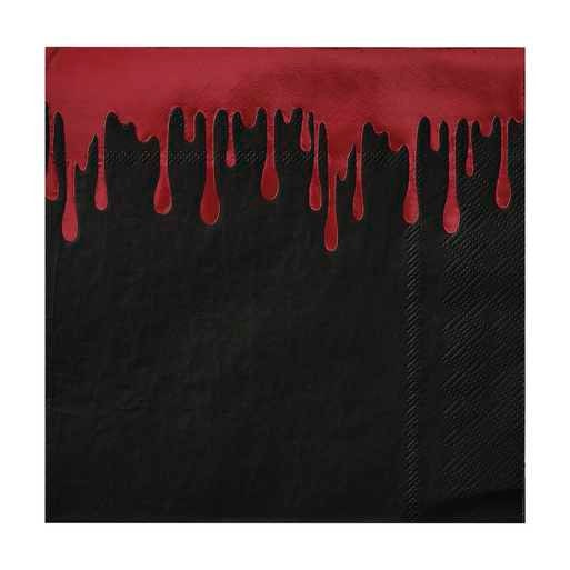 Halloween Napkins - Black And Red Halloween Blood Drip Paper Napkins - Halloween Party Decorations - Halloween Party Table - Pack of 16