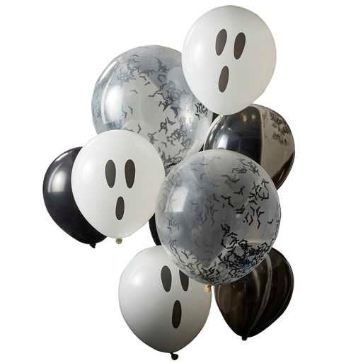 Halloween Bat And Ghost Balloons - Black And White Balloons - Marble Balloon - Ghost Party Confetti - Halloween Party Decorations -Pack of 9