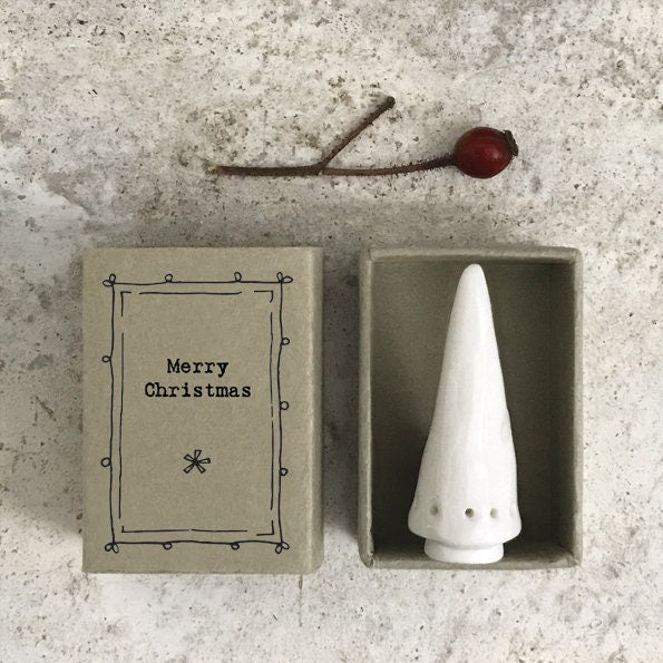 Porcelain Tree Matchbox Gift - Merry Christmas - Gift For Friend Or Loved One - Friendship Gifts - Mini White Porcelain Tree - East Of India