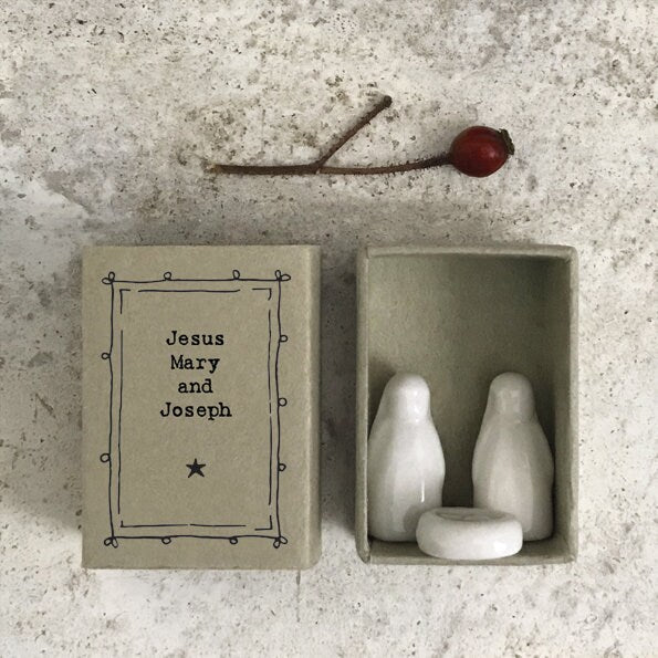 Porcelain Christmas Matchbox Gift - Jesus, Mary & Joseph - Gift For Friend Or Loved One - Friendship Gifts -Mini White Figures-East Of India