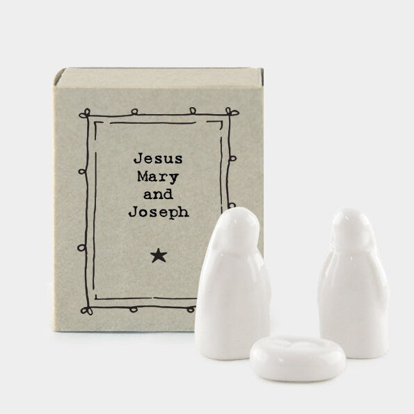 Porcelain Christmas Matchbox Gift - Jesus, Mary & Joseph - Gift For Friend Or Loved One - Friendship Gifts -Mini White Figures-East Of India