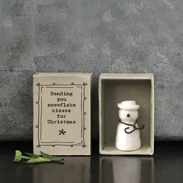 Porcelain Snowman Matchbox Gift - Christmas Present - Gift For Friend Or Loved One - Sending You Snowflake Kisses - East Of India