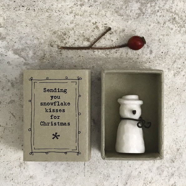 Porcelain Snowman Matchbox Gift - Christmas Present - Gift For Friend Or Loved One - Sending You Snowflake Kisses - East Of India