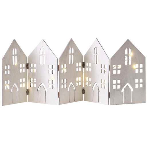 Wooden House Christmas Decoration - White Wood Fold Out Houses With String Lights - Mantlepiece Decorations - Rustic Christmas-Holiday Decor