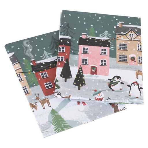 Christmas Gift Wrapping Kit - Traditional Christmas Scene Gift Wrap - Christmas Wrapping Paper - Penguins - Snowmen - Reindeer