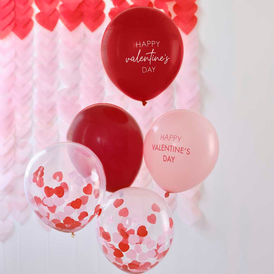 Red, Pink And Confetti Balloons - Valentine's Day Balloons - Valentines Party Decor - Valentines Backdrop - Balloon Bundle - Pack of 5