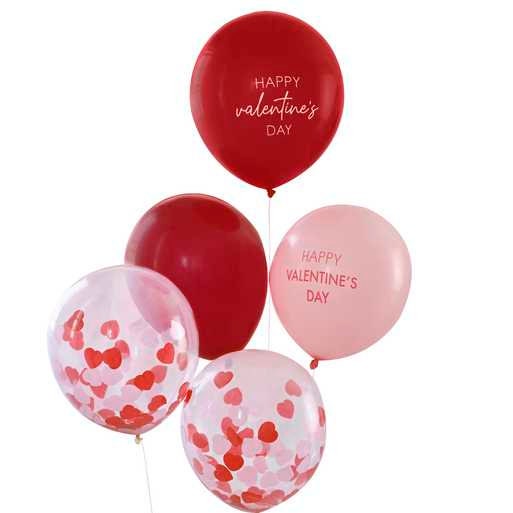 Red, Pink And Confetti Balloons - Valentine's Day Balloons - Valentines Party Decor - Valentines Backdrop - Balloon Bundle - Pack of 5