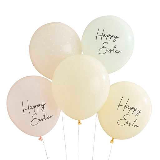 Happy Easter Balloons - Pastel Easter Party Decorations - Easter Backdrop - Easter Egg Hunt Decorations - Pack Of 5