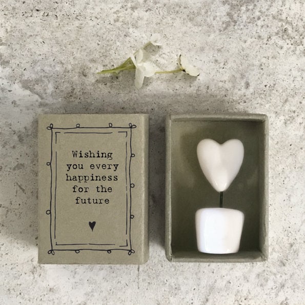Porcelain Heart Matchbox Gift - Wishing You Every Happiness For The Future - Gifts For Friends - Wedding Gift - Small Keepsake-East Of India