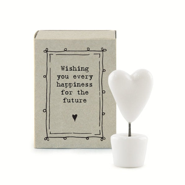 Porcelain Heart Matchbox Gift - Wishing You Every Happiness For The Future - Gifts For Friends - Wedding Gift - Small Keepsake-East Of India
