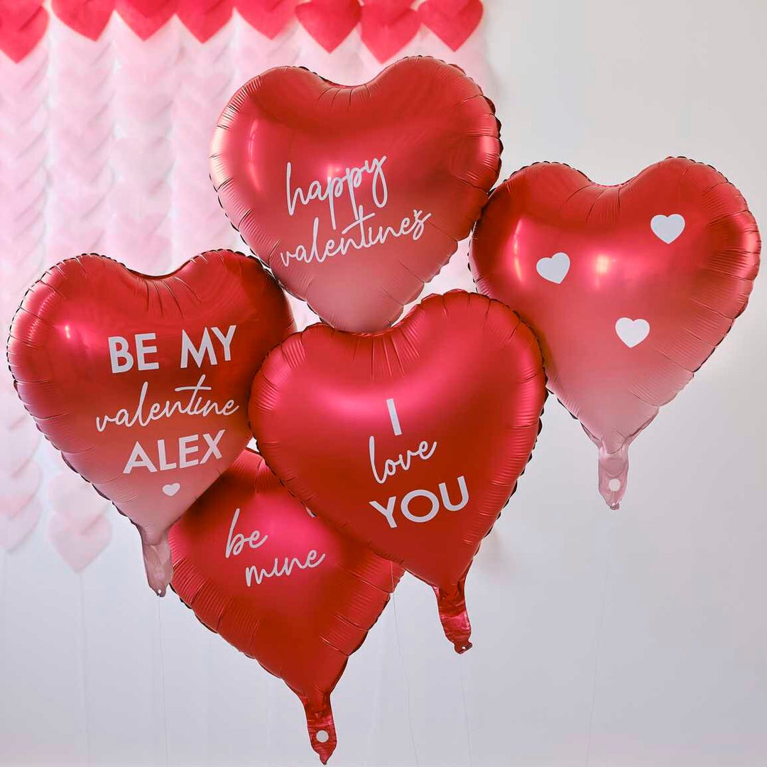 Customisable Red Heart Balloons - Valentines Day Balloons With Stickers -Valentines Day Decorations-Valentine's Day Party Balloons-Pack Of 5