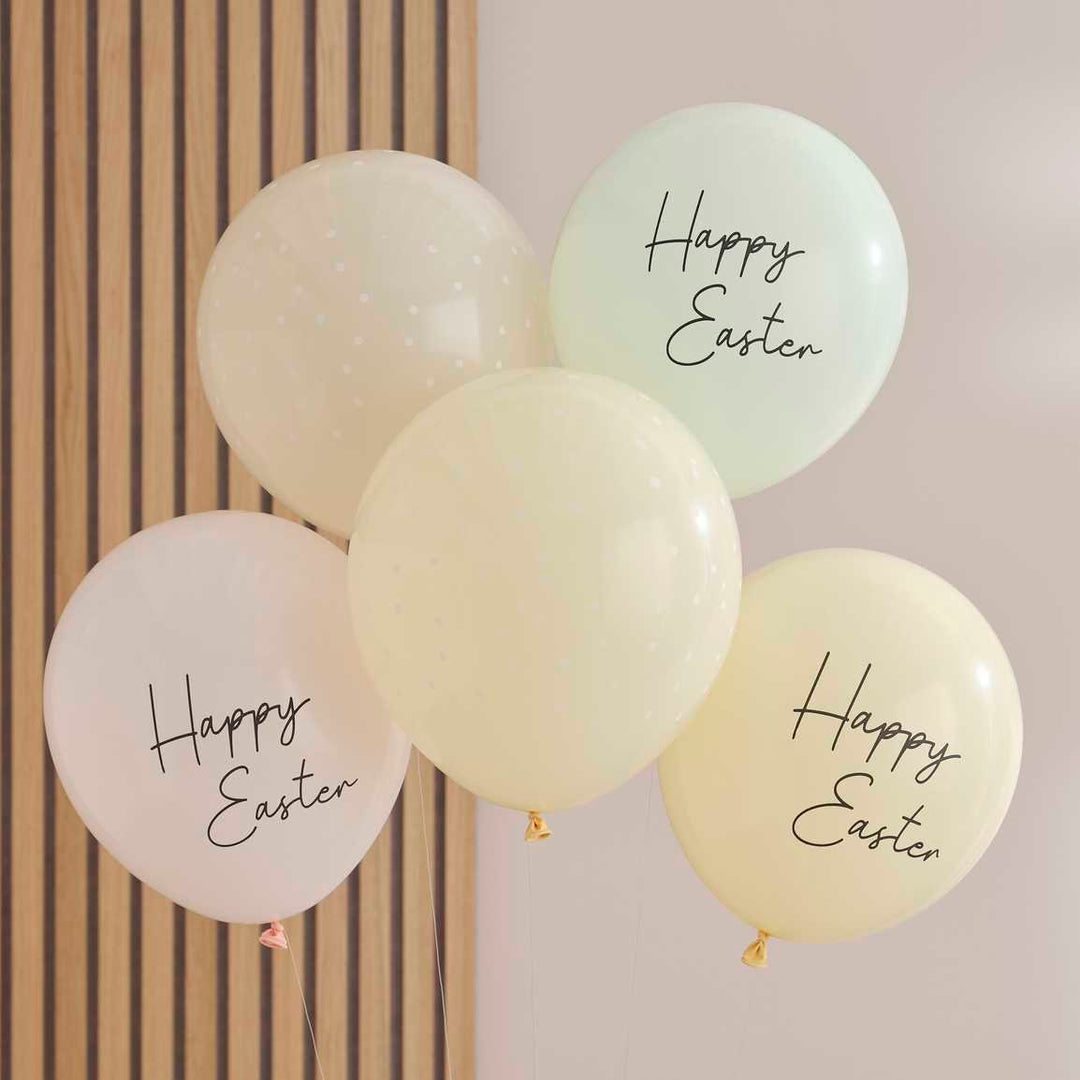 Happy Easter Balloons - Pastel Easter Party Decorations - Easter Backdrop - Easter Egg Hunt Decorations - Pack Of 5