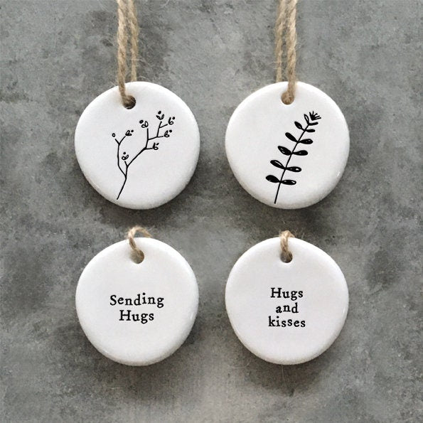 Mini Porcelain Hanging Tag - Hugs And Kisses - Porcelain Keepsake - Congratulations Gift-Small Porcelain Gift-Friendship Gift-East Of India