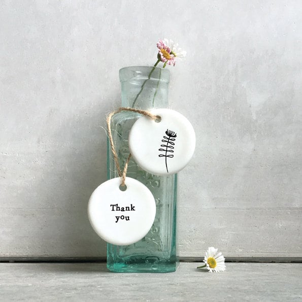 Mini Porcelain Hanging Tag - Thank You - Porcelain Keepsake - Congratulations Gift-Small Porcelain Gift-Friendship Gift-East Of India