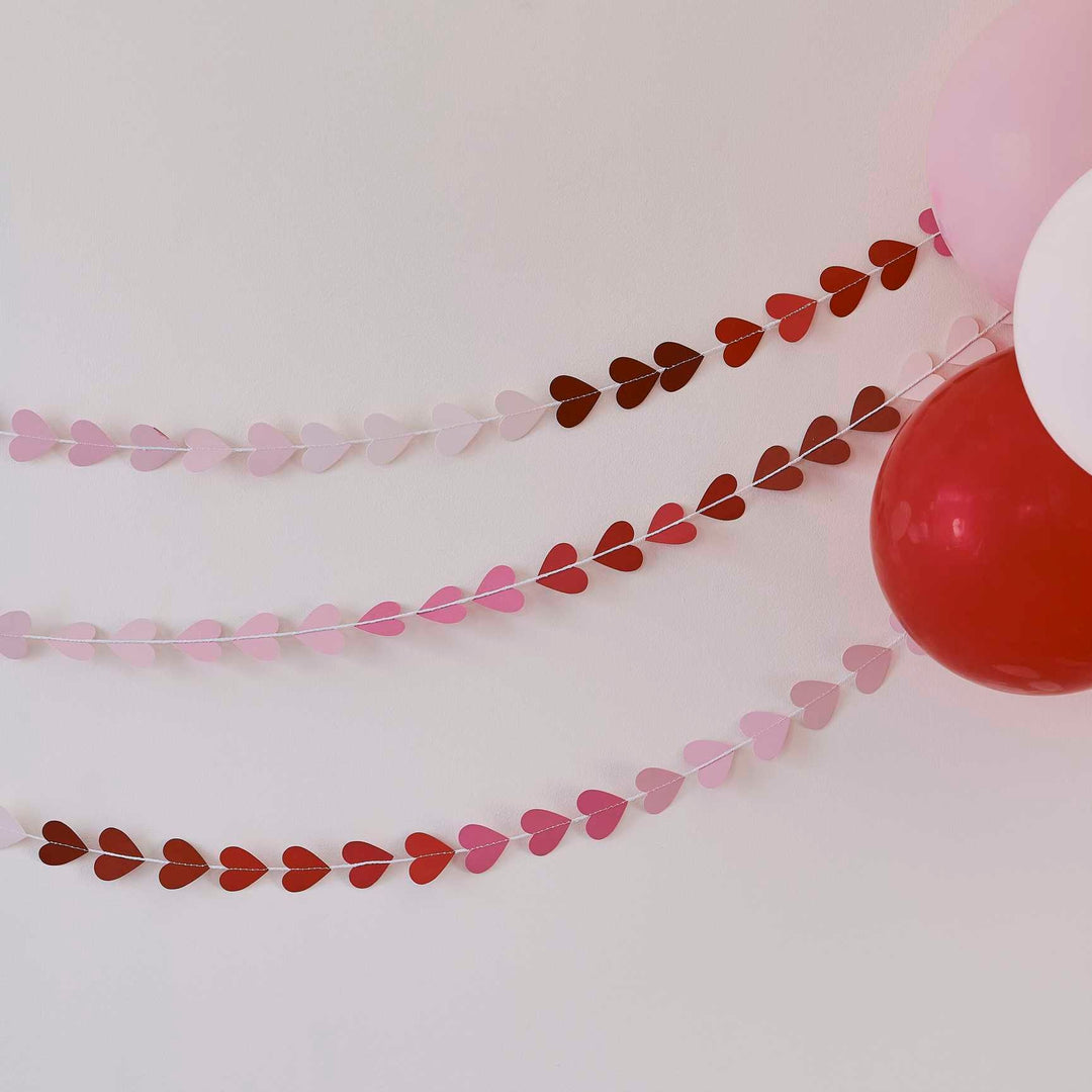 Pink And Red Ombre Heart Garland Valentines Decoration - Hen Party Garland - Party Decorations - Hanging Heart Decorations - Wedding Decor