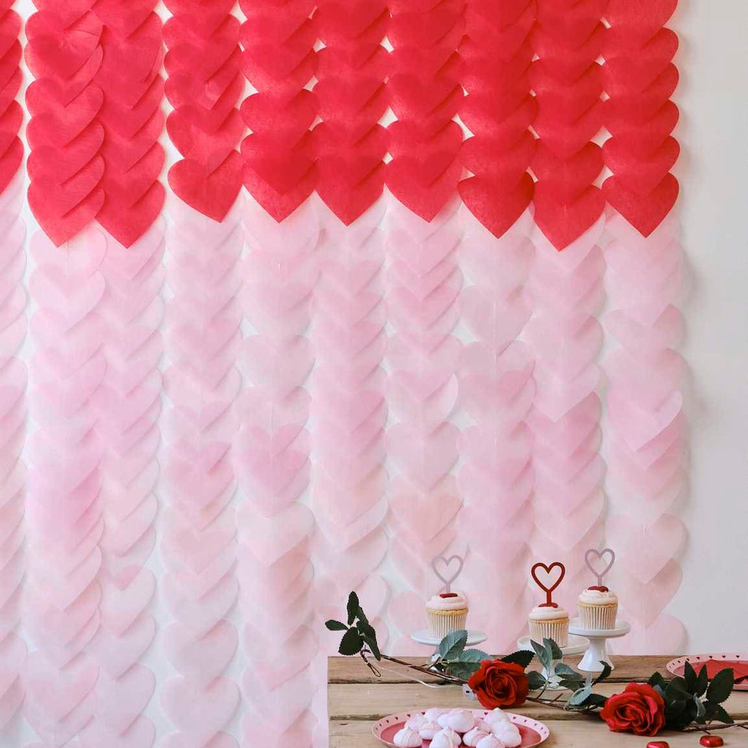 Pink And Red Ombre Heart Backdrop - Valentines Decoration - Hen Party Garland - Party Decorations-Hanging Heart Decorations-Wedding Decor