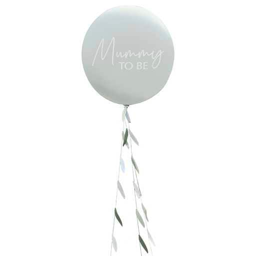 Mummy To Be Baby Shower Balloon With Botanical Tail - Hey Baby Mum To Be - Sage Green Balloon - Balloon Tail With Leaves - Mum To Be Gift