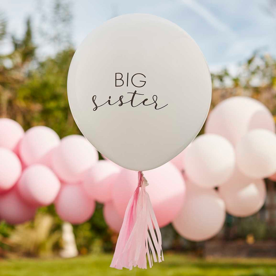 Big Sister Balloon - Birth Announcement Balloon With Pink Tassels - Pregnancy Announcement Balloons - New Big Sister - New Arrival -New Baby