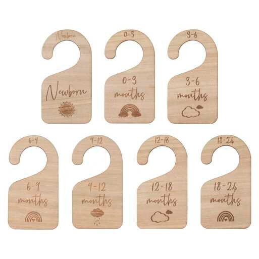 Wooden Baby Hangers - Baby Clothes Dividers - Baby Wardrobe Rail Signs - Baby Size Signs - Gift For New Parents - Gender Neutral Decor
