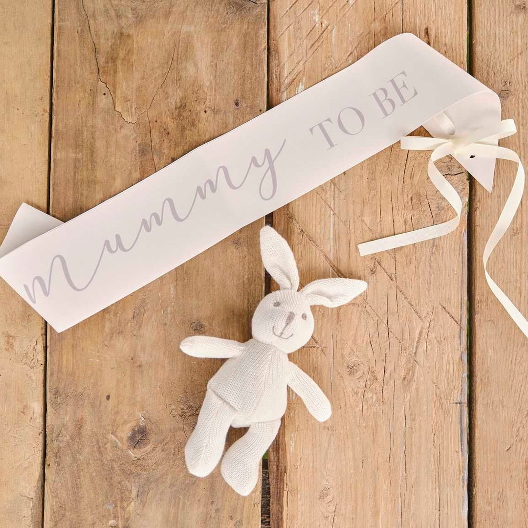 Mummy To Be Sash - Cream & Grey Mummy To Be Sash With Ribbon Tie - Hello Baby - Gift For Mum To Be - Gender Neutral Decor - Gender Reveal