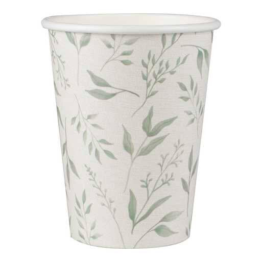 Christening Paper Cups - White & Green Botanical Paper Party Cups - Eco Friendly Party Supplies - Botanical Baby Shower - Pack of 8