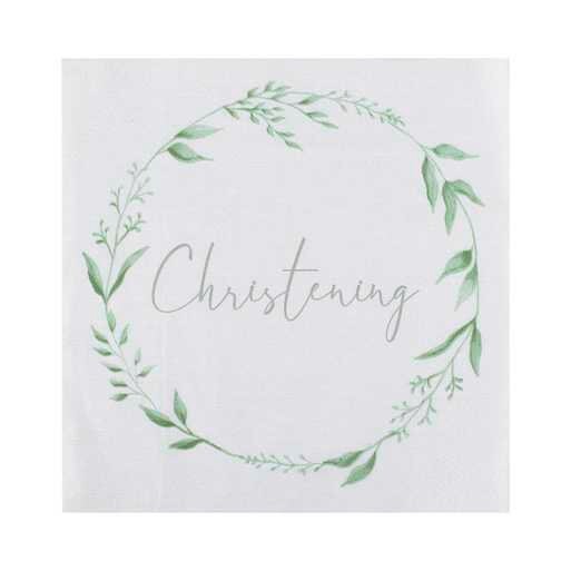 Christening Napkins - White & Green Botanical Paper Napkins - Eco Friendly Christening - Leaf Foliage - Gender Neutral - Pack of 16