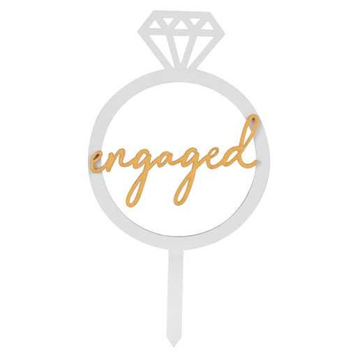 Wooden Engagement Ring Cake Topper - White & Gold Cake Decorations - Cake Toppers - Engagement Party Decorations - Diamond Ring Topper