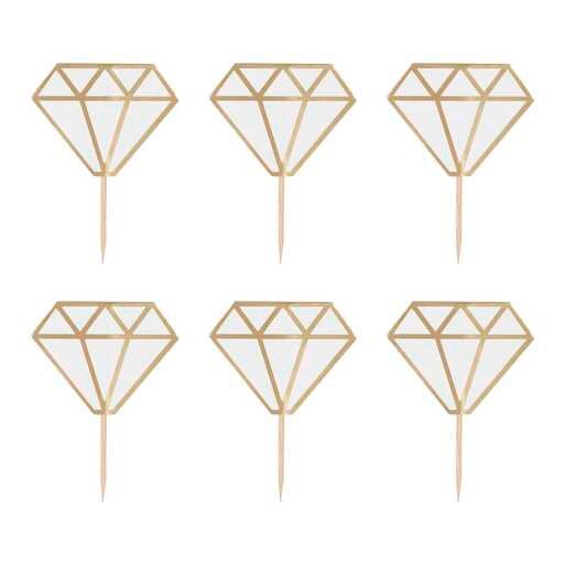 Engagement Ring Cake Toppers - Gold & White Hen Party Cake Toppers - Bridal Shower Party - Engagement Party Tableware - Pack Of 6