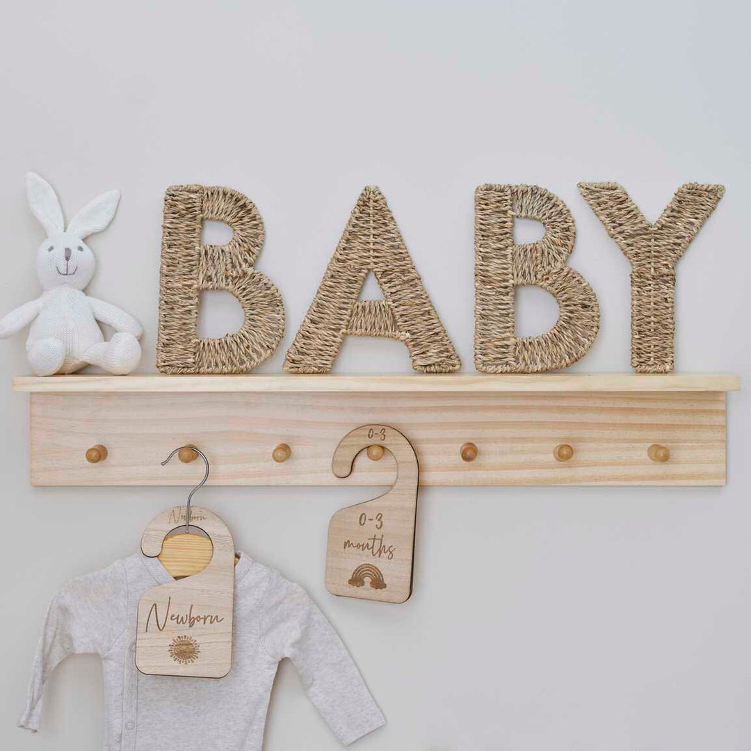 Baby Sign Decoration - Wicker Baby Nursery Decoration - Seagrass Baby Sign - Gift For New Parents - Gender Neutral Decor