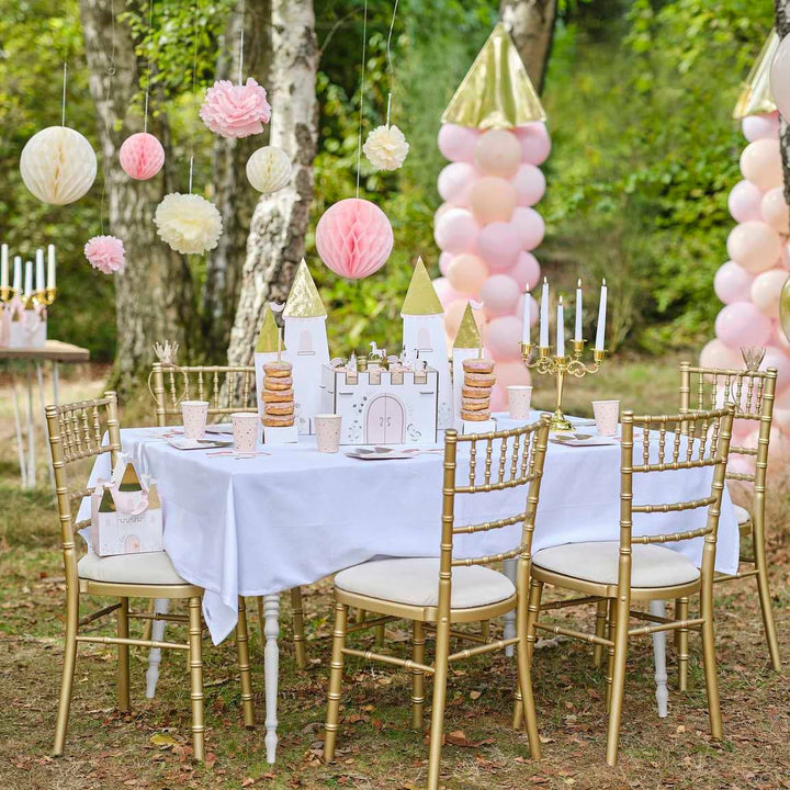 8 Cream Pink Pom Pom Honeycomb Hanging Party Decorations - Princess Party Backdrop - Baby Shower Decorations - 1st Birthday Decor