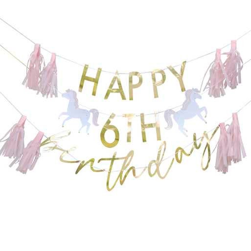 Custom Gold Birthday Princess Pony Bunting - Customisable Birthday Bunting - Girls Birthday Party Decorations - Unicorn Party - Gold Decor