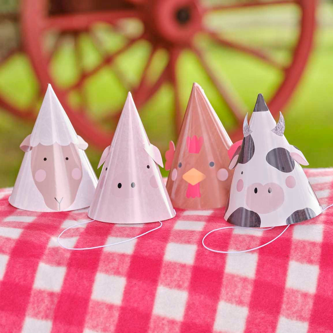 Farm Animal Birthday Party Hats - Kids Birthday Party Farm Animals Decorations - Farmyard Party Decorations - Gender Neutral Party-Pack Of 8