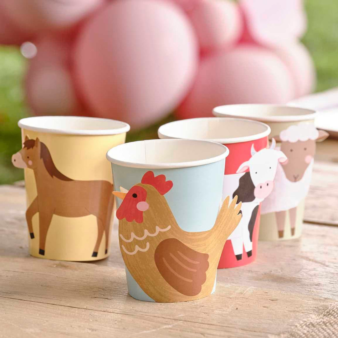 Farmyard Paper Cups - Farm Animal Party Cups - Children's Birthday Cups - Kids Birthday Party - Farm Birthday Partyware Supplies - Pack Of 8