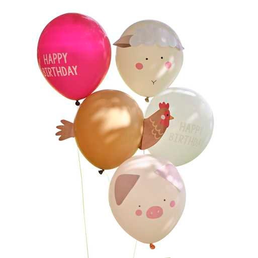 Farm Party Balloons - Farm Animal Birthday Party Decorations - Kids Birthday Balloons - Farm Theme Decor - Barnyard Party Supplies-Pack Of 5