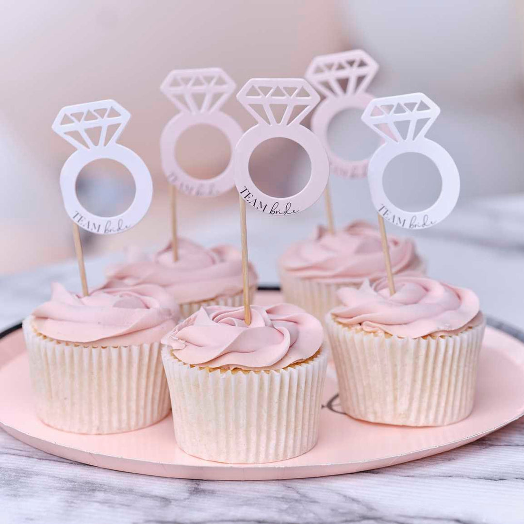 Team Bride Cupcake Toppers - Pink & White Hen Party Cupcake Toppers - Hens Do Cupcake Toppers - Bachelorette Cake Toppers - Pack of 12