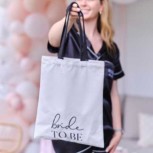 Bride To Be Tote Bag - White & Black Hen Party Tote Bag - Bachelorette Party Bag - Gift For Bride - Reusable Bag -Canvas Bag-Hen Do Keepsake