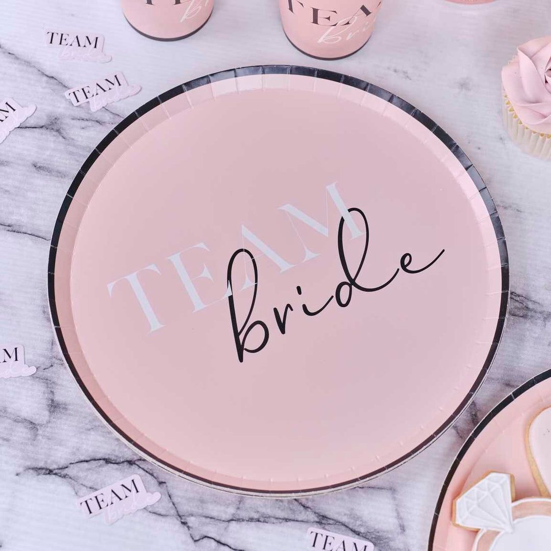 Team Bride Hen Party Paper Plates - Pink & Black Bridal Shower Party Plates - Hen Party Plates - Bachelorette Party Plates - Pack of 8
