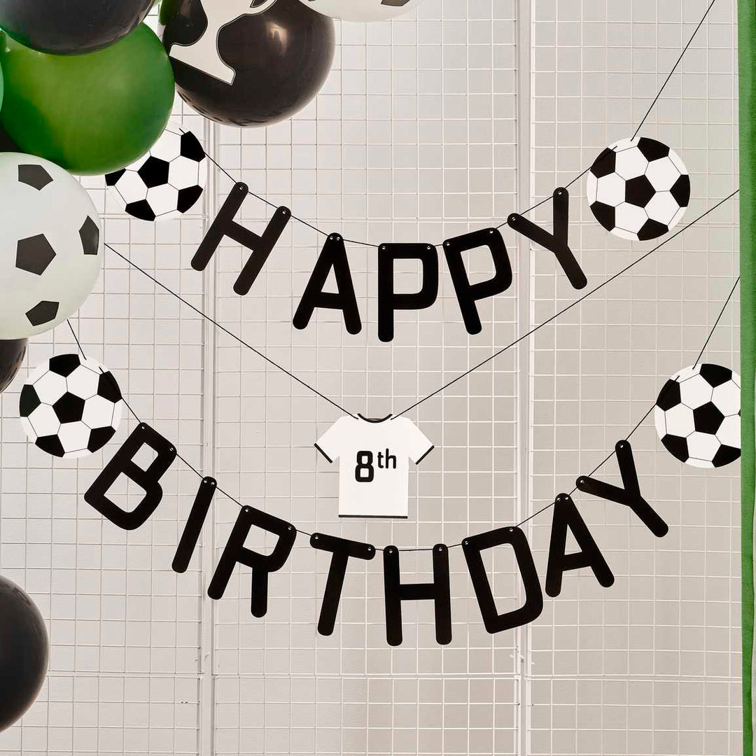 Football Party Bunting - Black And White Customisable Garland - Birthday Party Decor - Soccer Themed Party Decorations - Sports Party
