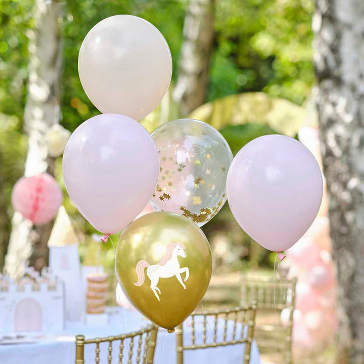 Princess Unicorn Balloon Bundle - Princess Birthday Party Decorations - Princess Party Theme Balloons - White Horse Balloons - Pack Of 5