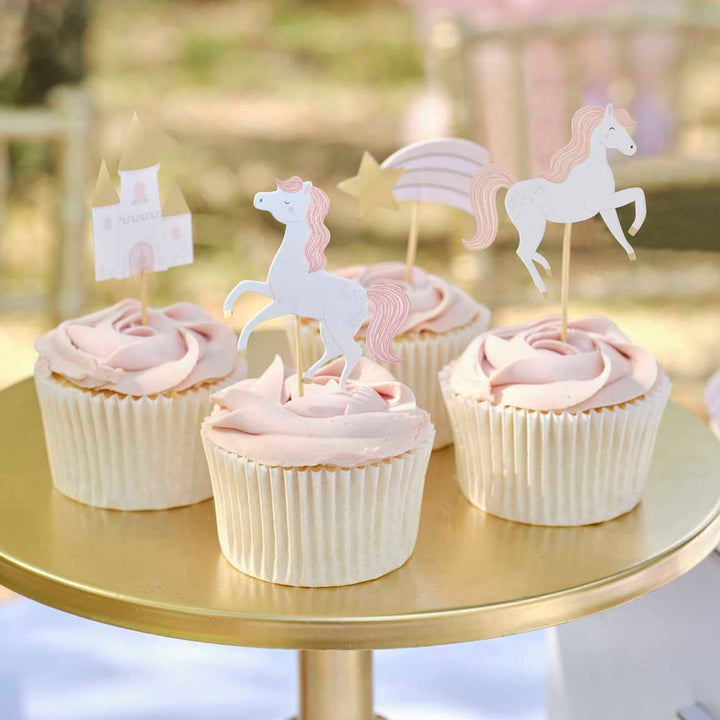 Princess Pony Cupcake Toppers - Party Decorations - Girls Birthday Party Decorations - Cake Accessories - Kids Party Tableware - Pack Of 12
