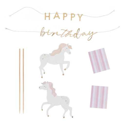 Princess Pony Birthday Cake Topper - Happy Birthday Cake Topper - White Horse Birthday Party Decorations - Kids Birthday Cake Accessories