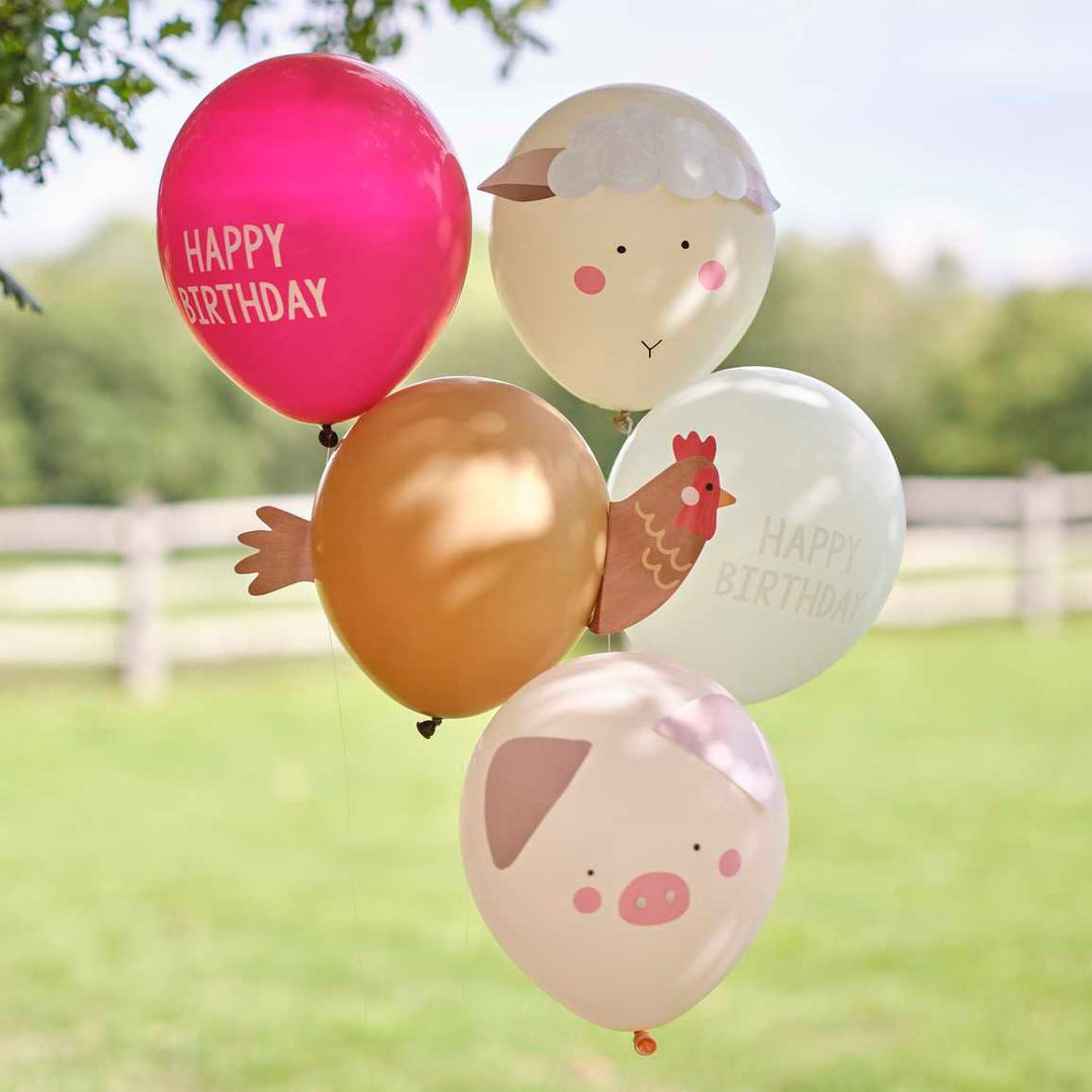 Farm Party Balloons - Farm Animal Birthday Party Decorations - Kids Birthday Balloons - Farm Theme Decor - Barnyard Party Supplies-Pack Of 5