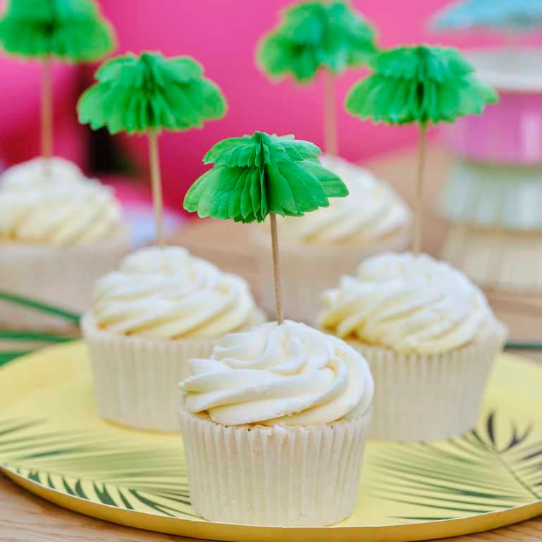 Hawaiian Honeycomb Palm Trees Cupcake Toppers - Tropical Cake Toppers - Tiki Party Food Picks -  Green Hawaiian Party Decor - Pack of 6