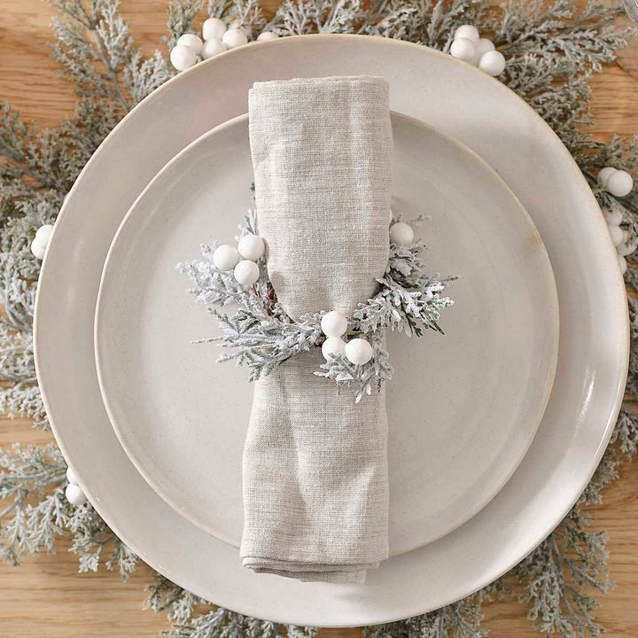 Foliage Christmas Napkin Rings with Berries - Christmas Dinner Table Decorations - Nordic Christmas - White Christmas - Pack Of 4