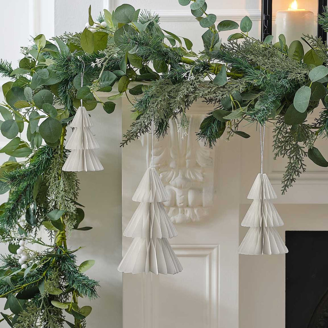 Christmas Tree Decoration - White Hanging Honeycomb Christmas Trees - Christmas Decorations - Hanging Decorations - Holiday Decor